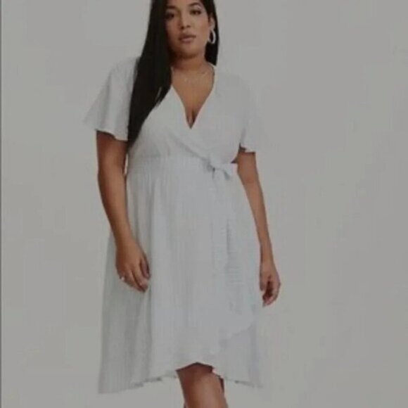 Torrid Blue & White Striped Challis Wrap Dress - Picture 2 of 13